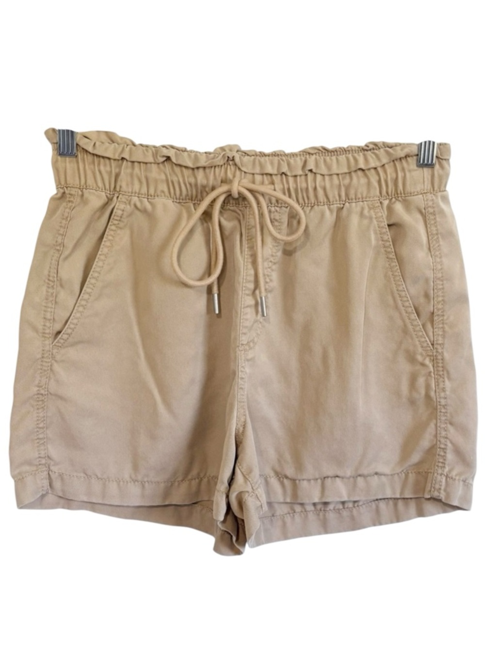 LOFT Lyocell Paperbag Waist Drawstring High Rise Shorts Tan Small